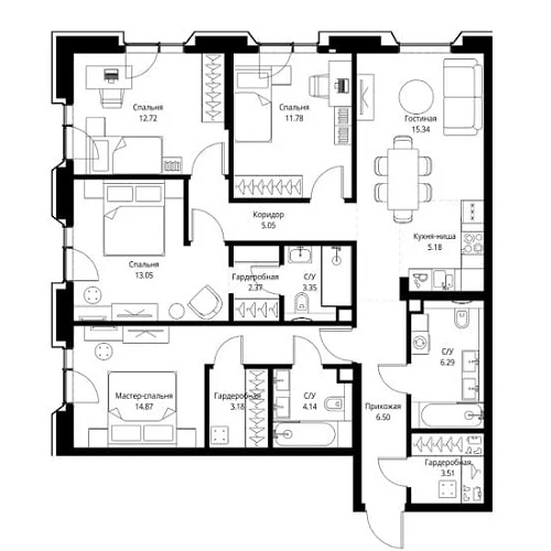 4Е-комнатная квартира в ЖК Эра — до 118 м²